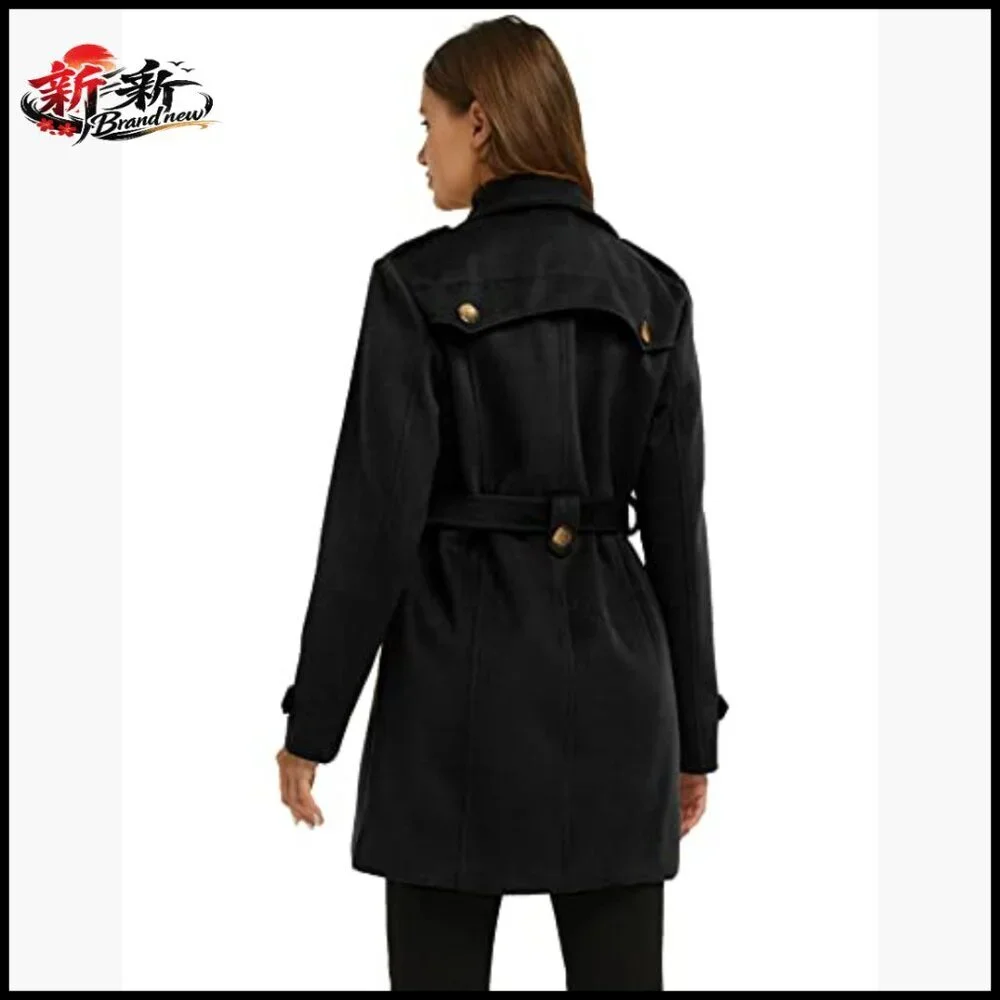 Double Breasted Pea Coat with Belt, Windproof Winter Trench Coat
